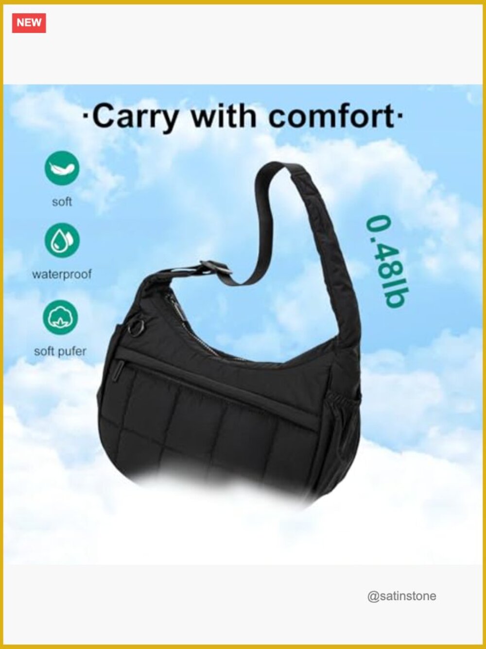 Women's Small Puffer Crescent Hobo Bag with Adjustable Strap - Picture 6 of 7